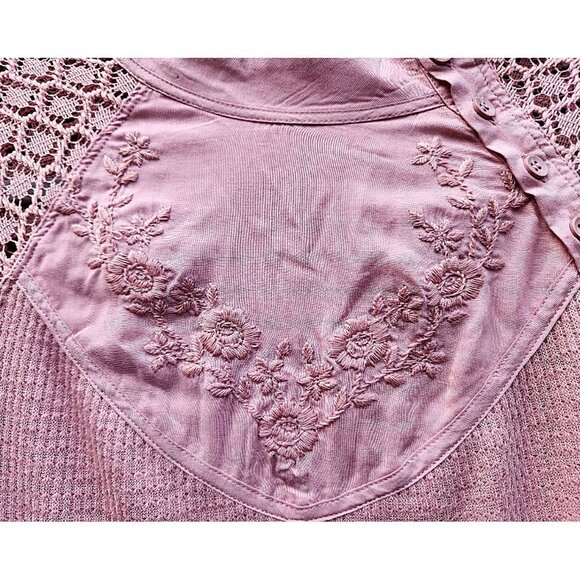 Free People Sweetest Thing Thermal Pink Blush Top Embroidery & Crochet Sz Medium - Picture 9 of 11